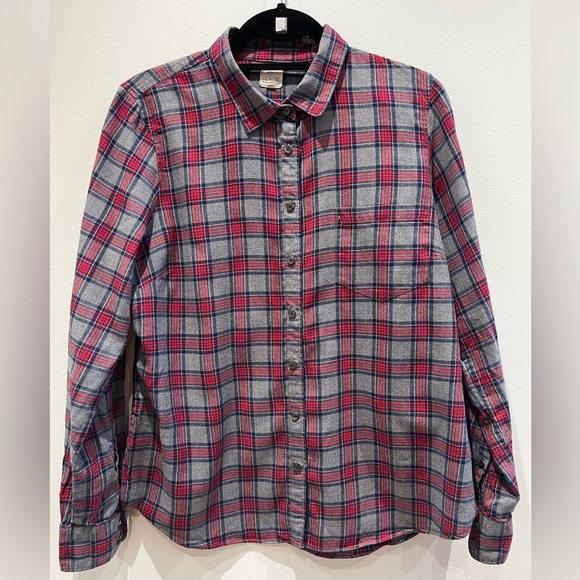 JCrew lightweight flannel gray and red plaid size L - Picture 1 of 4